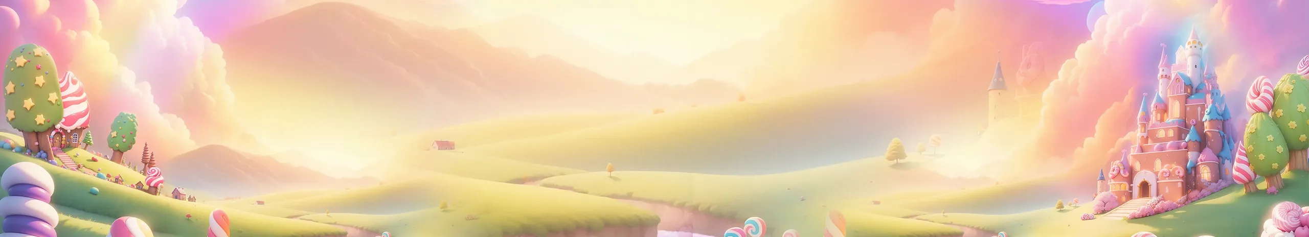 Pastel-coloured landscape with a candy castle from Kasino.dk